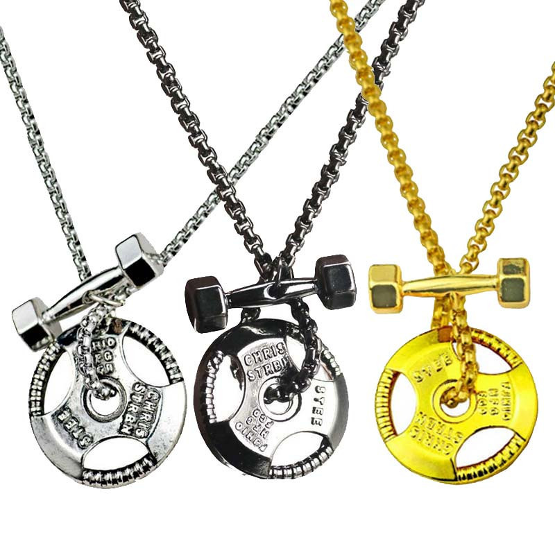 Dumbbell Barbell Combination Pendant Stainless Steel Necklace display picture 20