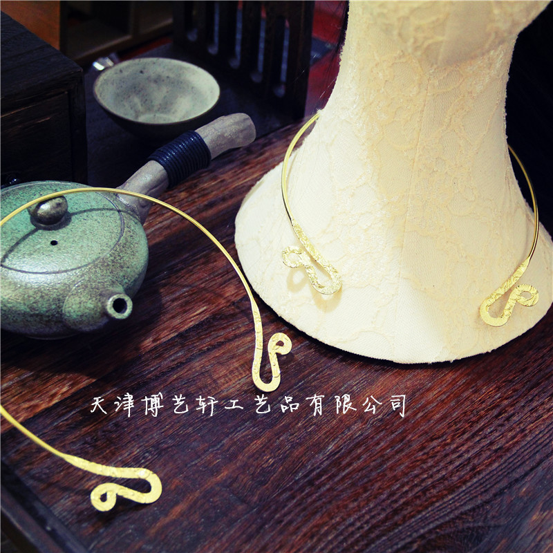 琉璎芷薇薇饰品保色黄铜汉服发饰璎珞项圈颈饰项链錾刻花纹18厘米|ru