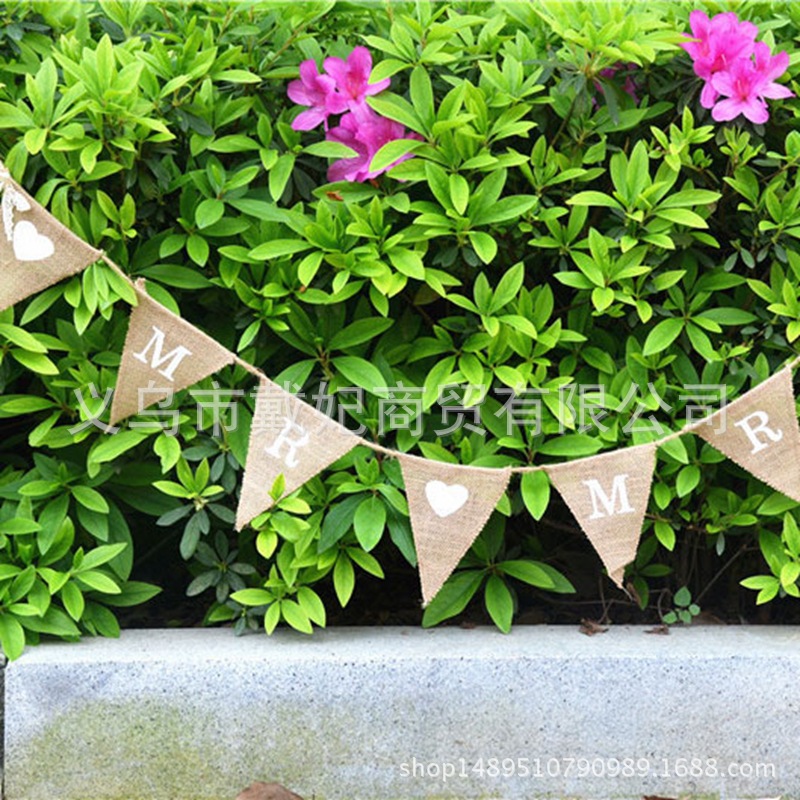 8pcs-set-Burlap-Banners-Mr-And