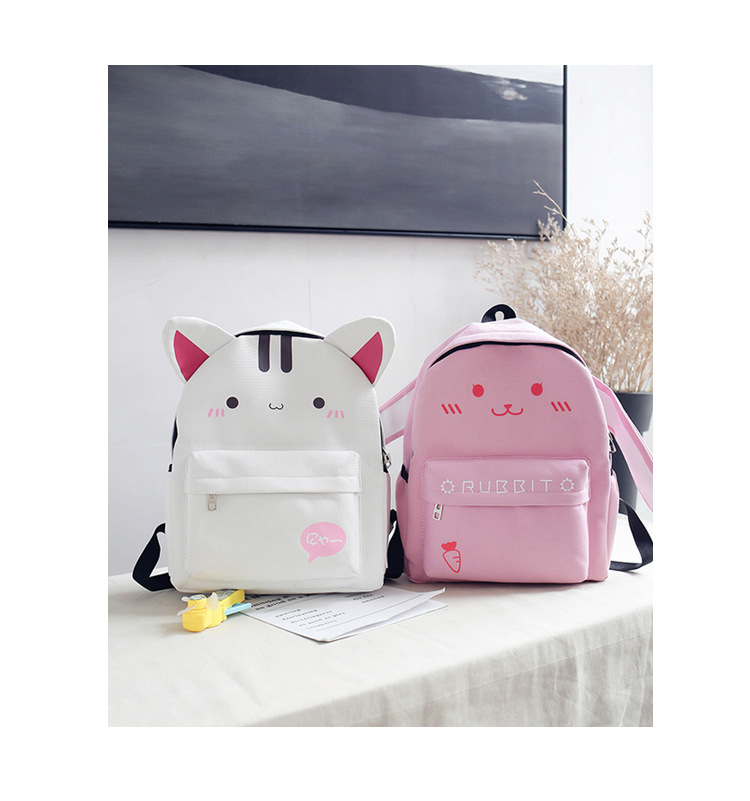 Japanese and Korean Style Canvas Backpack Womens Campus Minimalist Cute Cat Small Backpack Fashion Casual Travel Student Schoolbagpicture14