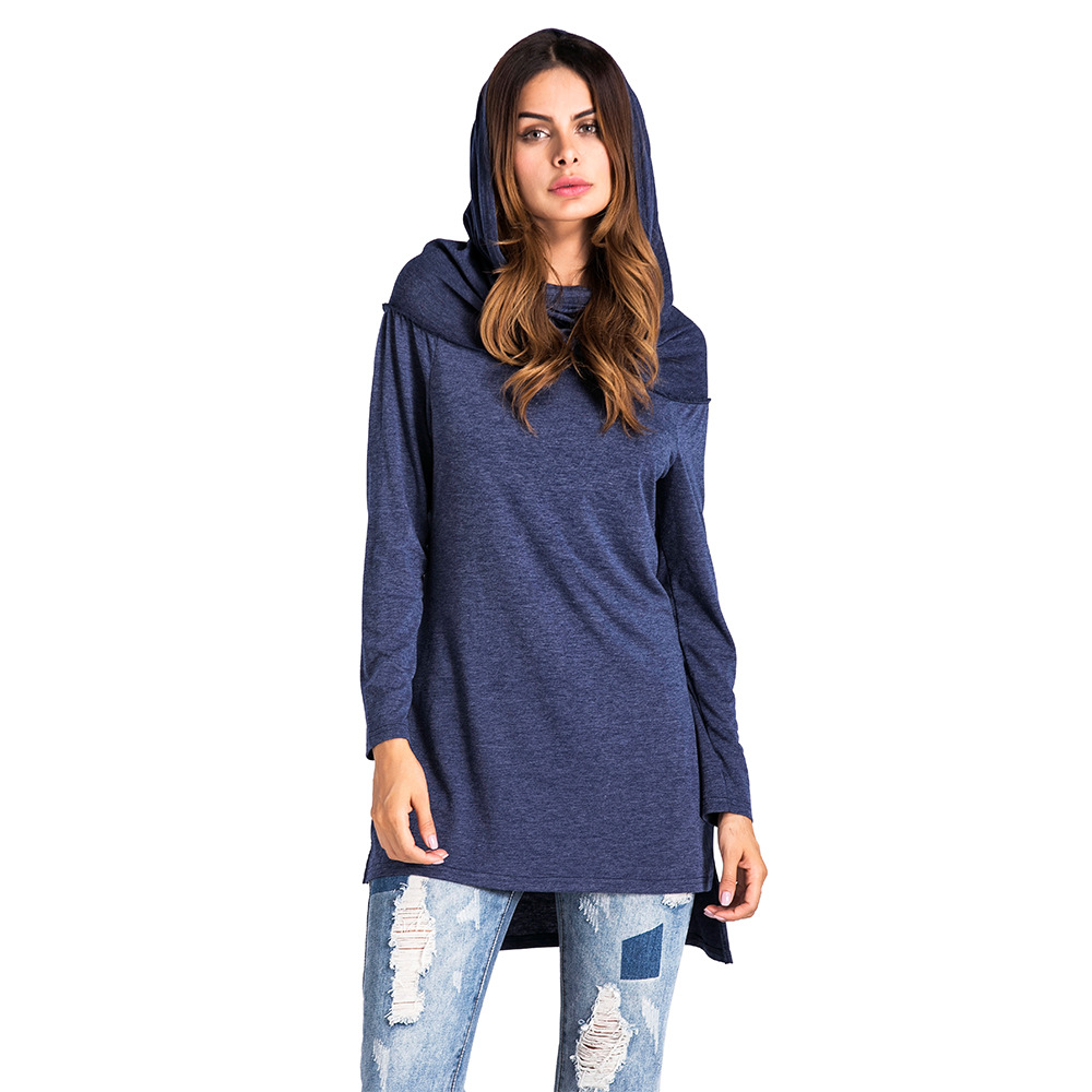 Solid color one-word tie long sleeves hoodie NSWNY74463