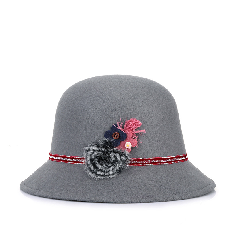 Las mujeres de otoño e invierno sombrero de lana de moda elegante decoración de la flor personalizada al aire libre cálido sombrero de cuenca estilo coreano sombrero superior entrega de una sola pieza image 10