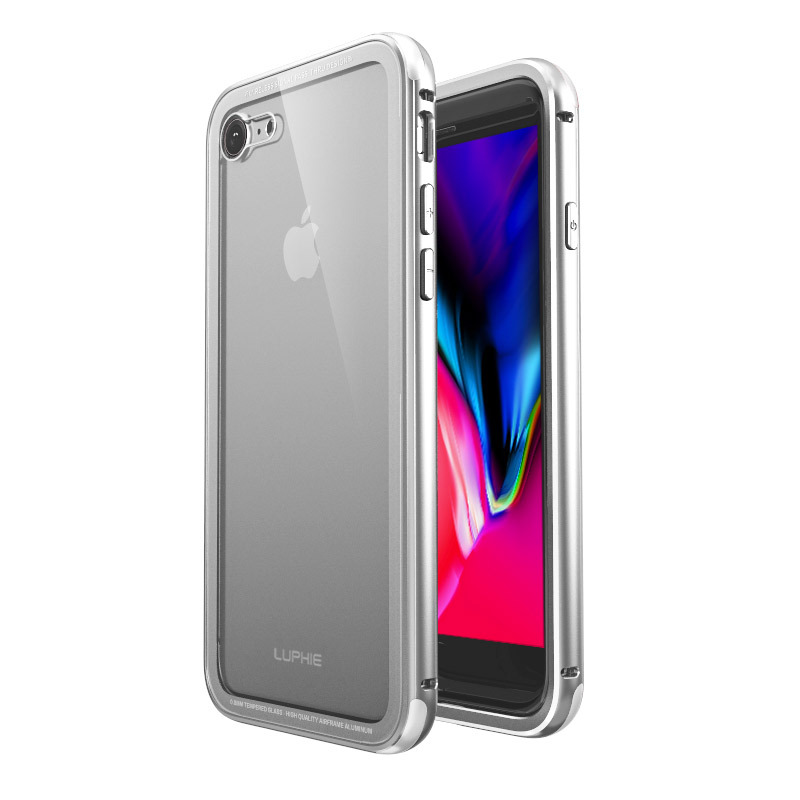 Luphie iGlass Airframe Aluminum Bumper Air Barrier Tempered Glass Back Case Cover for Apple iPhone 8 Plus & iPhone 8
