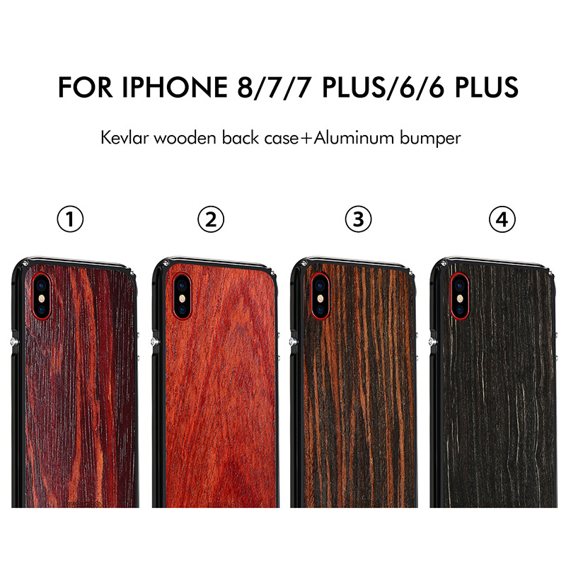 SHOWKOO Legend Mechanical Aluminum Metal Bumper Kevlar Wood Back Case Cover