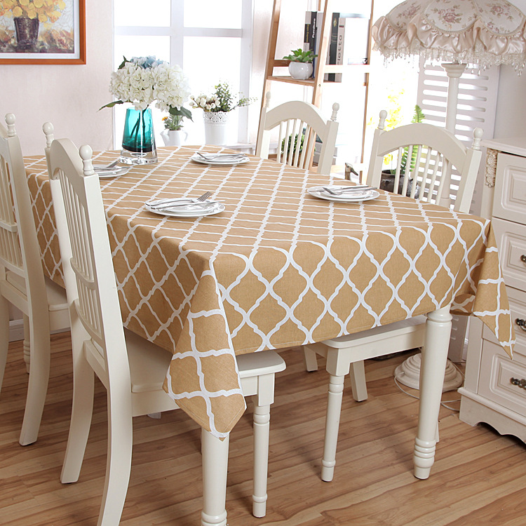 Polyester-cotton Modern Simple Geometric Diamond Pattern With Lace Edges, Yellow Coffee Table Dining Tablecloth,_voghion.com
