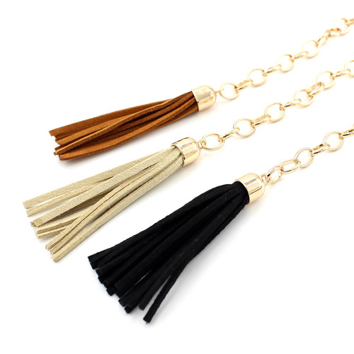 Women's ethnic style tassel metal hook chain waist dress skirt belt women's decorative thin belt embossed one piece drop shipping