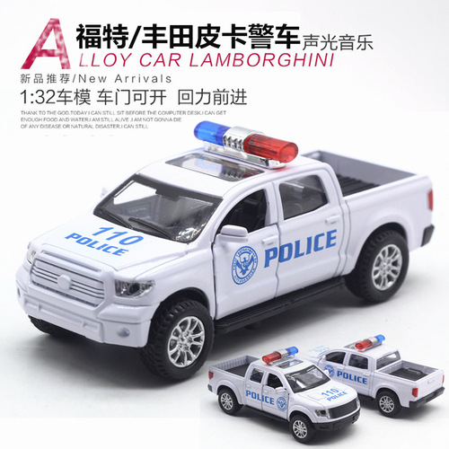 1:32 Toyota Tundra Ford Raptor Pickup Police Car Model Alloy Car Model Sound and Light Comeback Cross-border Hot Sale
