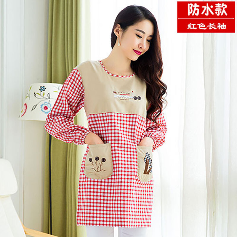 Cocina cocina delantal de algodón puro coreano moda adulto mono manga larga delantal impermeable a prueba de aceite anti-vestidor mujeres