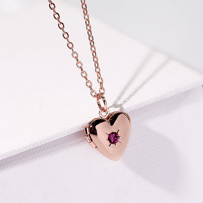 Titanium Steel, Copper Pendant Material Rhinestones Inlay Material Titanium Steel Copper 18K Gold Plated Rose Gold Plated White Gold Plated Plating Inlay Heart Shape Rhinestones Locket Necklace