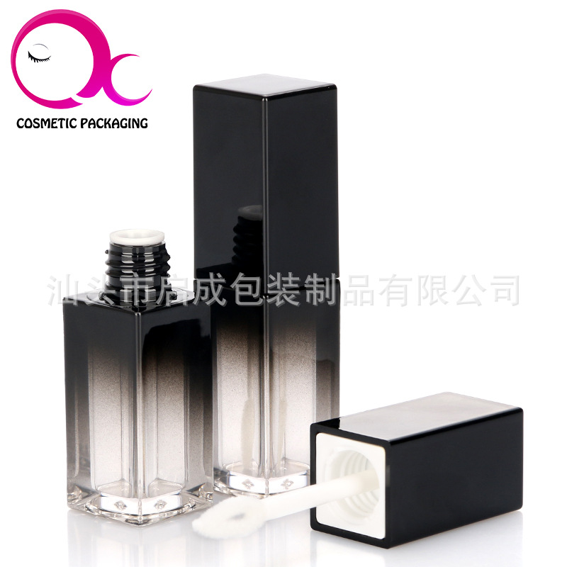 黑色渐变透明唇釉瓶方瓶超声波处理 唇彩管5ml方管