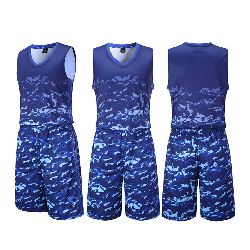 新款個性迷彩背心學生籃球服套裝定制印字印號比賽隊服6色可選男
