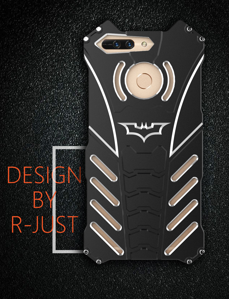R-Just Batman Shockproof Aluminum Shell Metal Case with Custom Batarang Stent for Huawei Honor V9