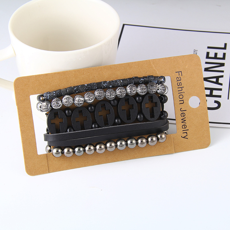 retro suit bracelet DIY woven imitation leather bracelet multi-layer bracelet multi-element bracelet