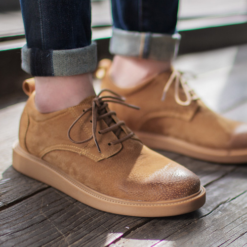 Men's shoes new summer style British style brown sneakers, versatile large toe casual leather shoes, trendy low-cut work shoes