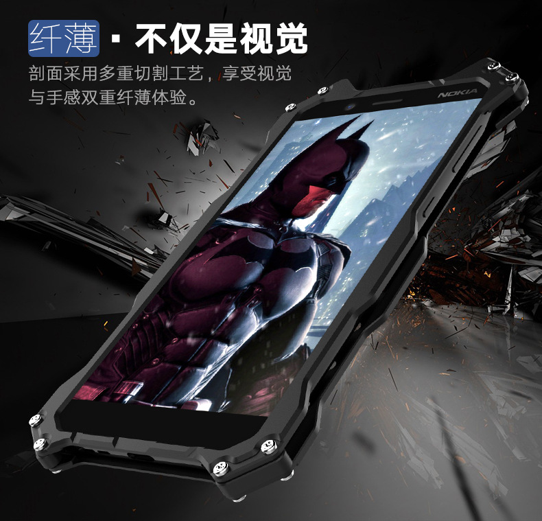 R-Just Batman Shockproof Aluminum Shell Metal Case with Custom Batarang Stent for Nokia 7