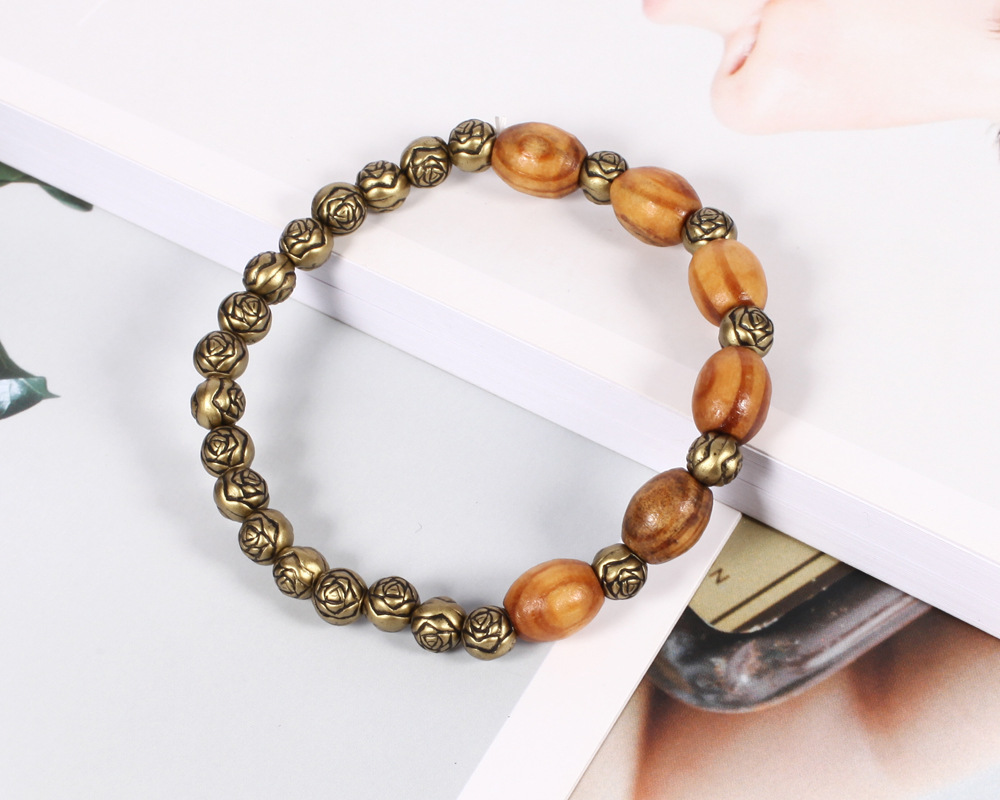 30g Weight Bracelets Classification Bohemian Tree Flower Alloy Wooden Beads Charm Women's Bracelets