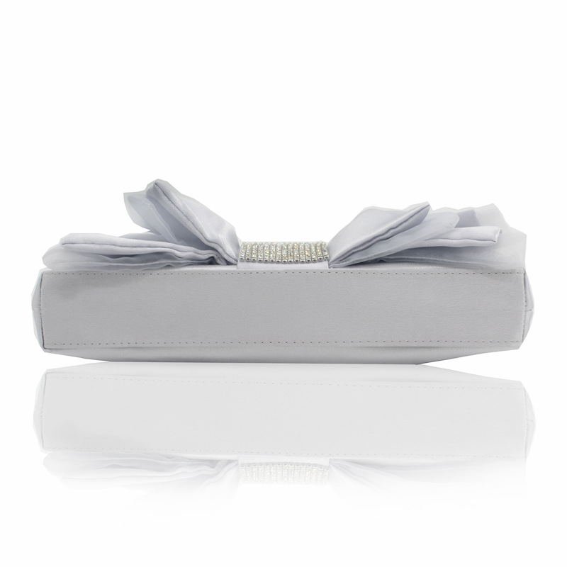 Túi clutch dạ tiệc satin nơ xếp ly đính kim cương – kèm dây đeo chéo — Màu đỏ, Màu đen, Màu Sâm panh, Màu bạc chi tiết 12