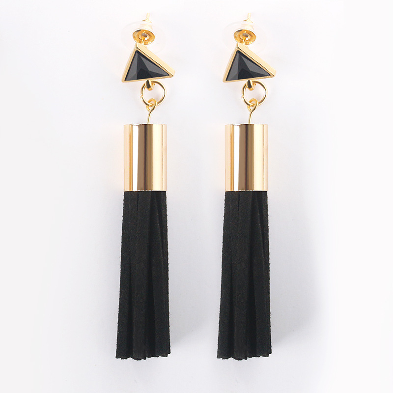 Metal Geometric Triangle Dripping Vintage Leather Tassel Earrings display picture 1