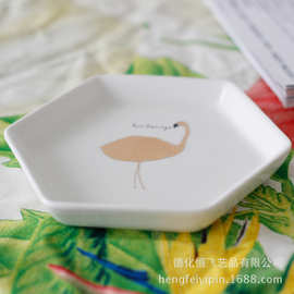 白云土陶瓷 火烈鸟 圣诞陶瓷点心盘 创意陶瓷快餐盘出口