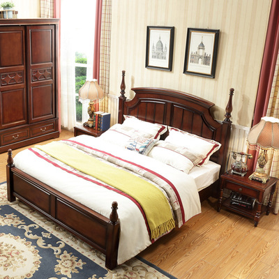 美式實木床1.8米雙人床橡木美式鄉村1.5m主臥室簡美婚床壹件代發