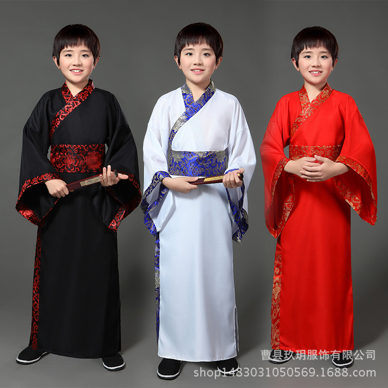 六一儿童古装汉服男童表演出服装战国秦汉朝丞相大臣官服摄影写真
