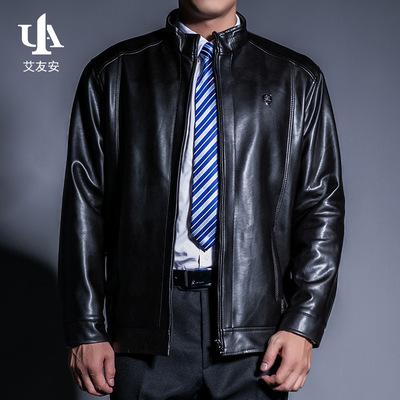 皮衣男中老年男装外套机车休闲立领pu皮衣男士皮夹克秋爸爸装批发