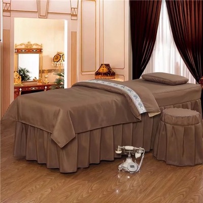 美容床罩四件套按摩床罩套加厚纯色麻棉简约中式风配加厚被芯定制