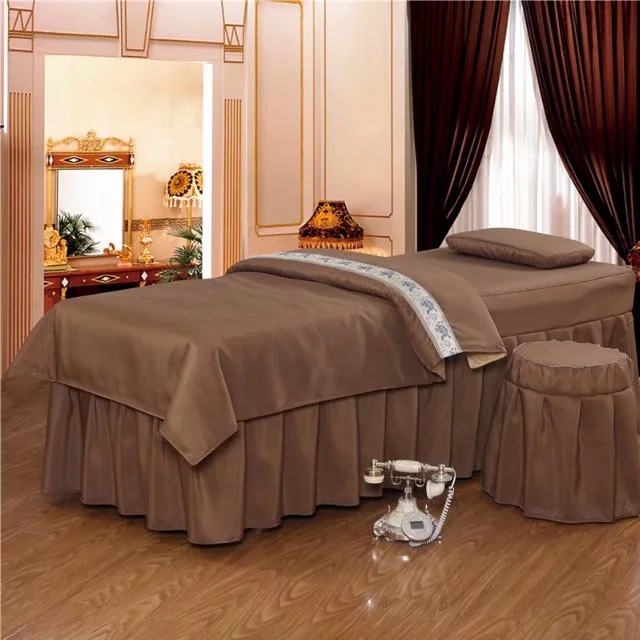 美容床罩四件套按摩床罩套加厚纯色麻棉简约中式风配加厚被芯定制