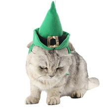 寵物用品廠吉仔仔狗帽l綠色歐美裝扮聖誕元素絨舞會綠色尖角禮帽