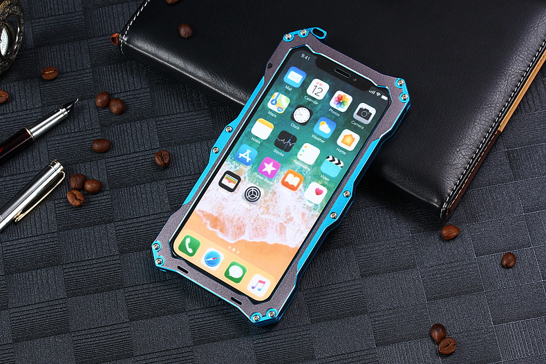 S.CENG Gundam Water Resistant Dustproof Shockproof Silicone Gorilla Glass Aluminum Alloy Metal Case Cover for Apple iPhone X