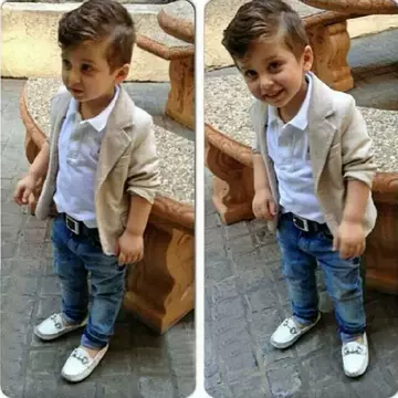 One hair substitute children's wear, boy's gentleman's casual shirt + coat + denim pants 3-piece suit approved by the manufacturer directly - ShopShipShake