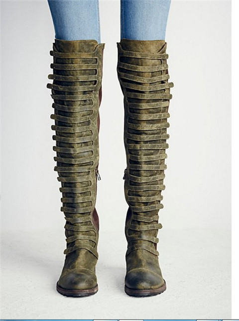 18 European and American new high thick heel plus size women's boots flat knee-length suede distressed over-the-knee boots snow boots motorcycle boots 18 European and American new high thick heel plus size women's boots flat knee-length suede distressed over-the-knee boots snow boots motorcycle boots