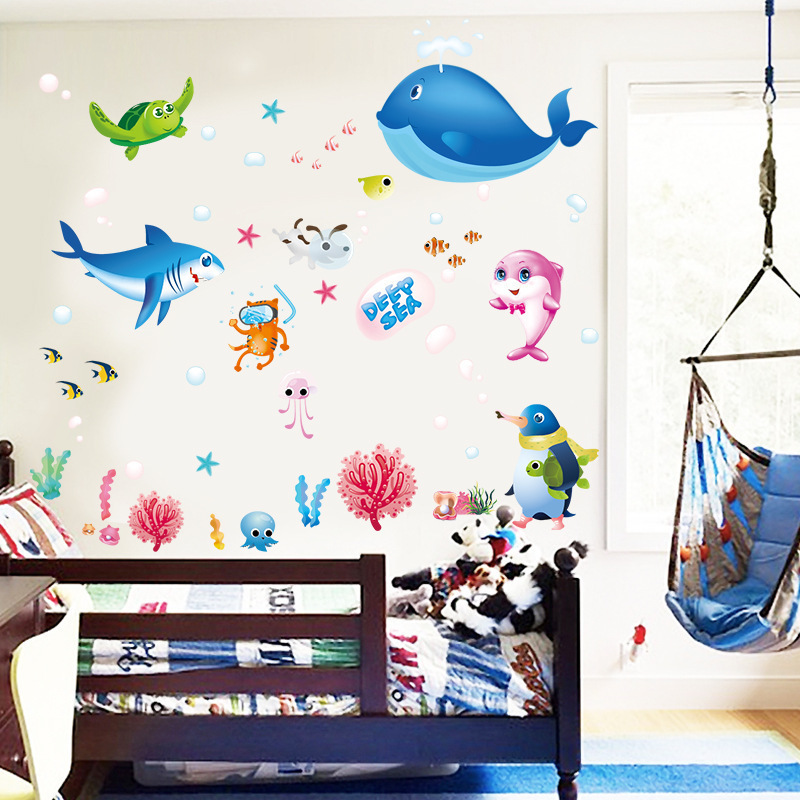 XL7225 【Cartoon Ocean Fish] Underwater World Small Fish Bathroom Bathroom Waterproof Wall Sticker