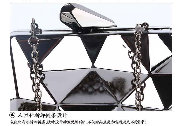 330g Weight Buckle Closure Type Single Shoulder Strap Strap Type Evening Bag Bags Type Solid Color Pattern Fashion Style Gold, Silver, Black Color Small Size Pure Color New Dinner Bag Rhombus Iron Box Evening Bag Evening Clutch Bag 12