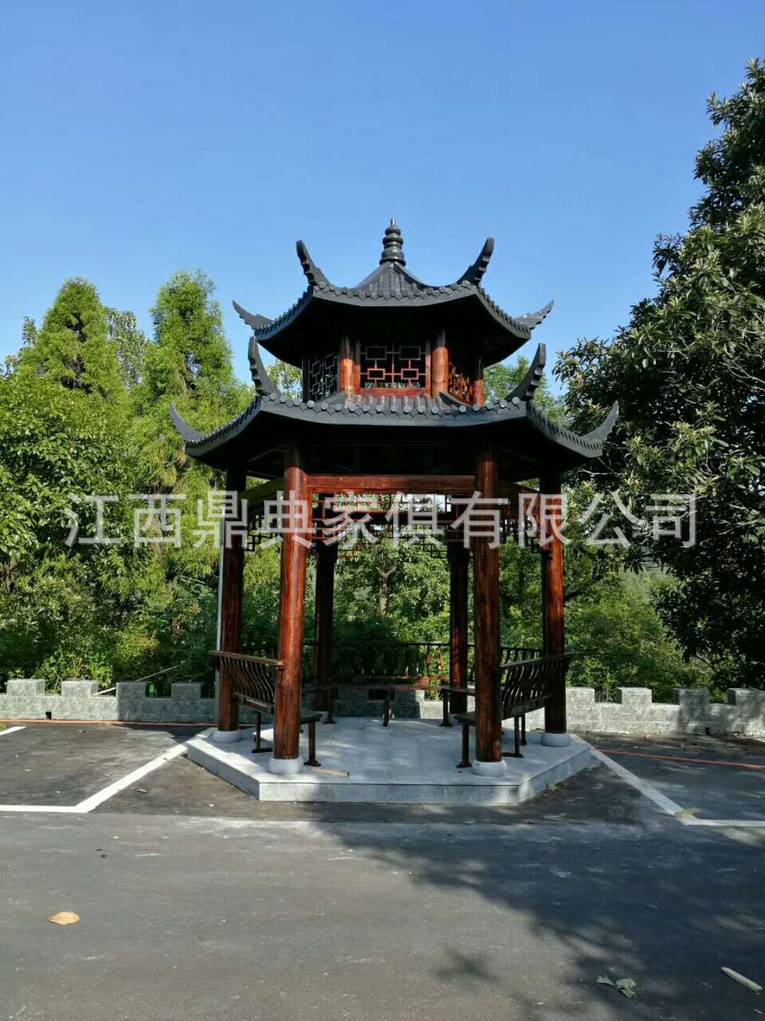 鼎典厂家供应户外防腐木实木双层古建六角凉亭喷砂瓦八角双层凉亭-阿里巴巴