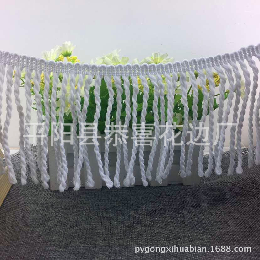 厂家供应涤棉沙滩巾流苏排须花边 10CM漂白涤棉沙滩巾流苏花边