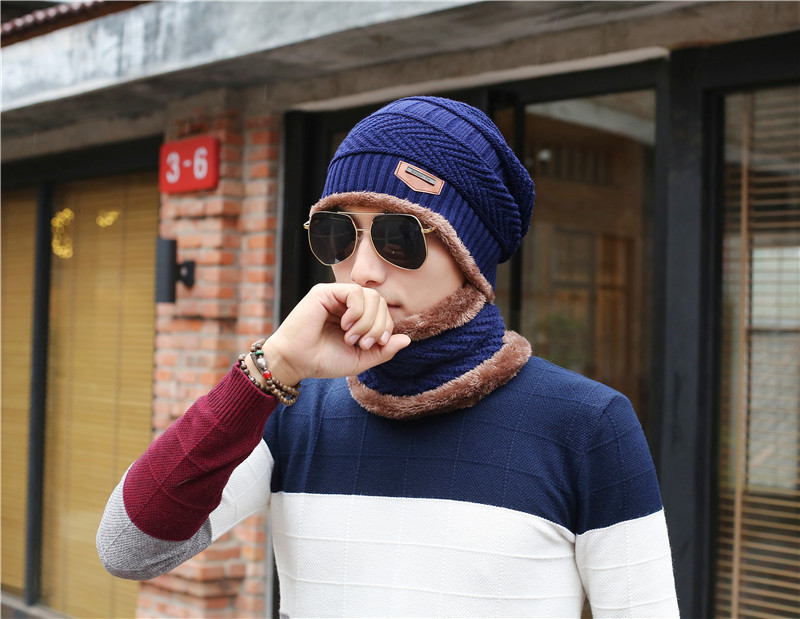 Fleece thick warm knitted hat collar two-piece  NSTQ34720