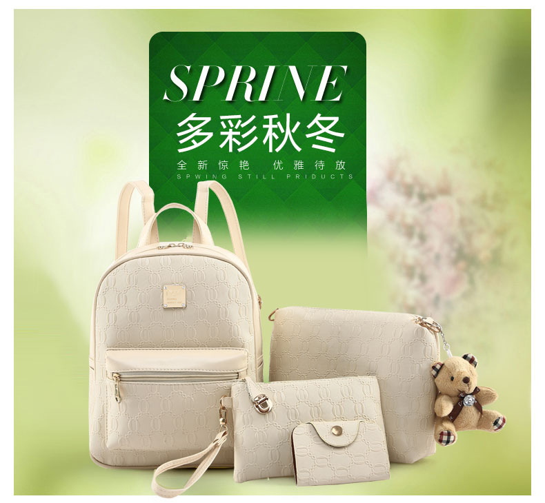 2017 bolso de mujer nueva moda casual de moda de mujer mochila de gran capacidad multiusos de cuatro piezas de cuero PU Mochila De mujer