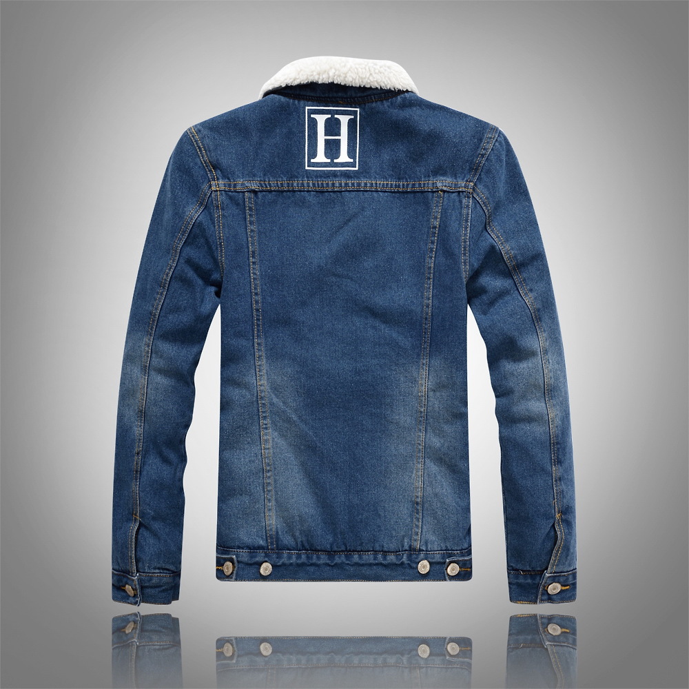 Men's Clothing Winter large size version of the denim jacket men's thickened jacket lambskin fleece plush motorcycle top_voghion.com