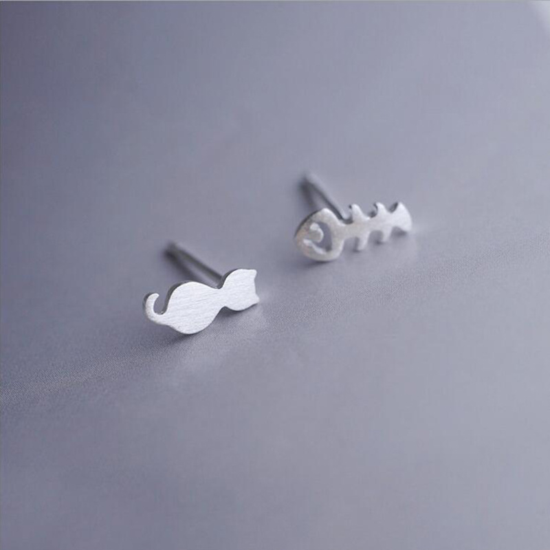 Simple Cute Kitty Ear Studs Alloy Plating Gold Silver Animal Kitten Fish Stud Ear Studs Wholesale display picture 9