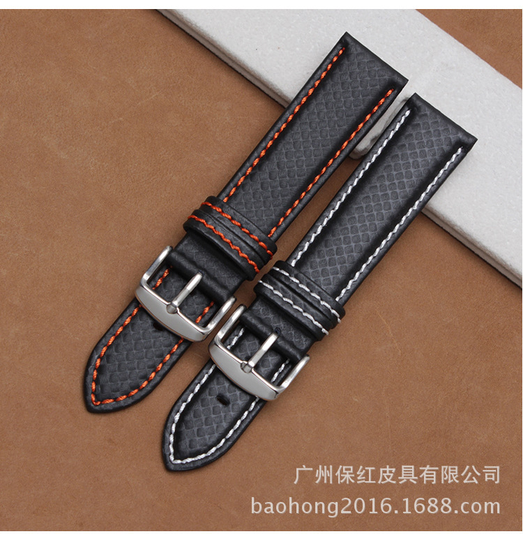 Manufactor high quality supply carbon fibre waterproof watch band men and women Leather strap Multi color vehicle line Customizable