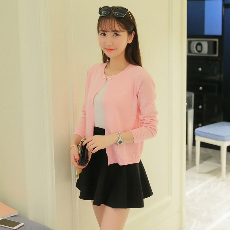 2017春秋新款韩版修身纯色打底针织衫开衫外套