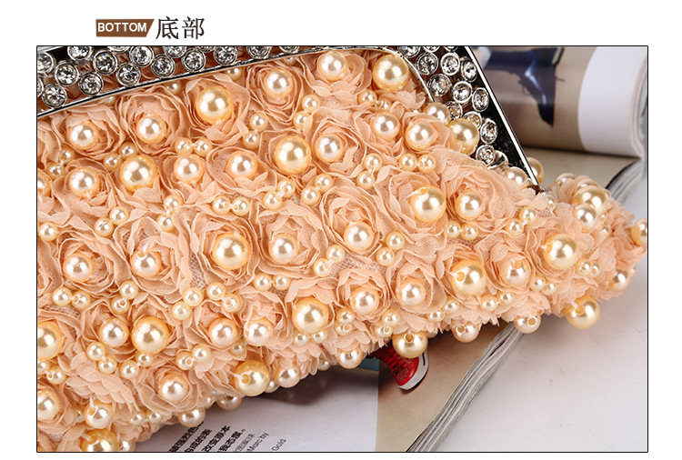 Pearl Dinner Bag Lace Evening Bag Flower Dress Bag Clutch Bag display picture 9