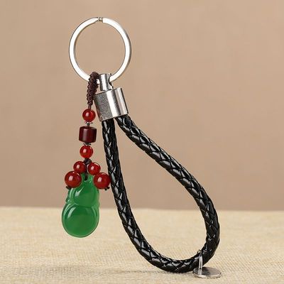 [Send certificate]automobile Key buckle Jewelry Pendant natural Chrysoprase gourd jade Jushi Interior trim Supplies