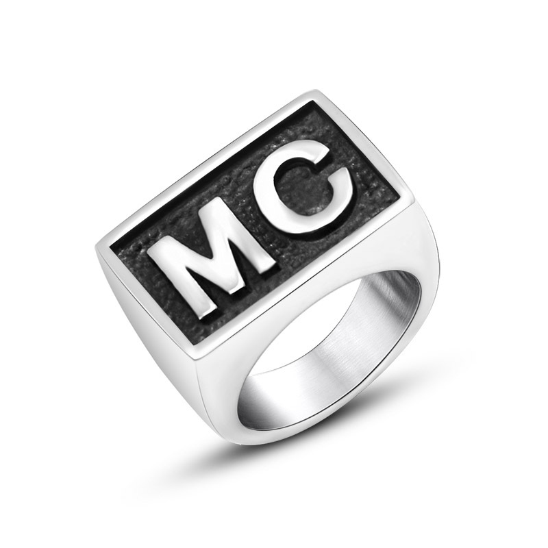Personality simple men's wide ring MC English alphabet female index finger ring titanium steel ring hair