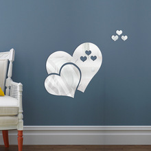 三维立体镜心形墙贴 花贴纸可爱的DIY家居艺术壁画装饰房间