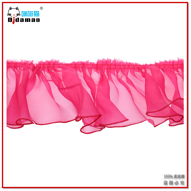 12经典双层风琴压折 白色雪纺勾黑色波浪边花边 DIY辅料