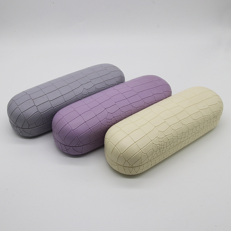 XHT-020 Oval Crocodile Leather Glasses Case pu Sunglasses Case logo Metal Glasses Case