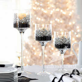 欧式高脚蜡烛杯透明玻璃烛台家用生日婚礼道具香薰烛台创意装饰