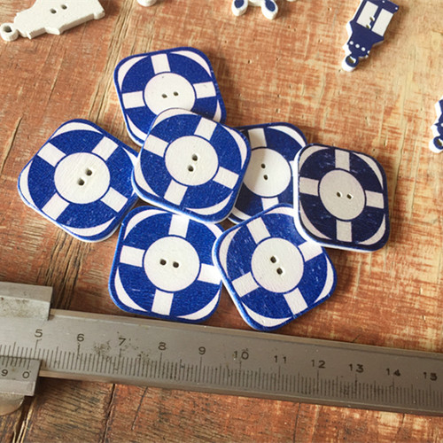 Precision Painted Nautical Series Wood Button Set with Sailboat, Lighthouse, Telescope, Lifebuoy, and Ship's Rudder Patterns